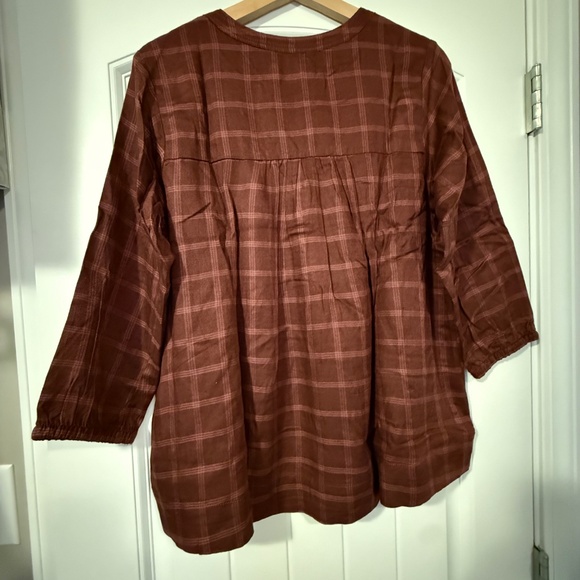 Wrangler Plaid Peasant Blouse Brown Size M NWT - Picture 2 of 13